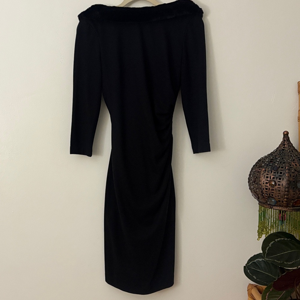 Ralph Lauren Elegant Black Dress with Fur Collar